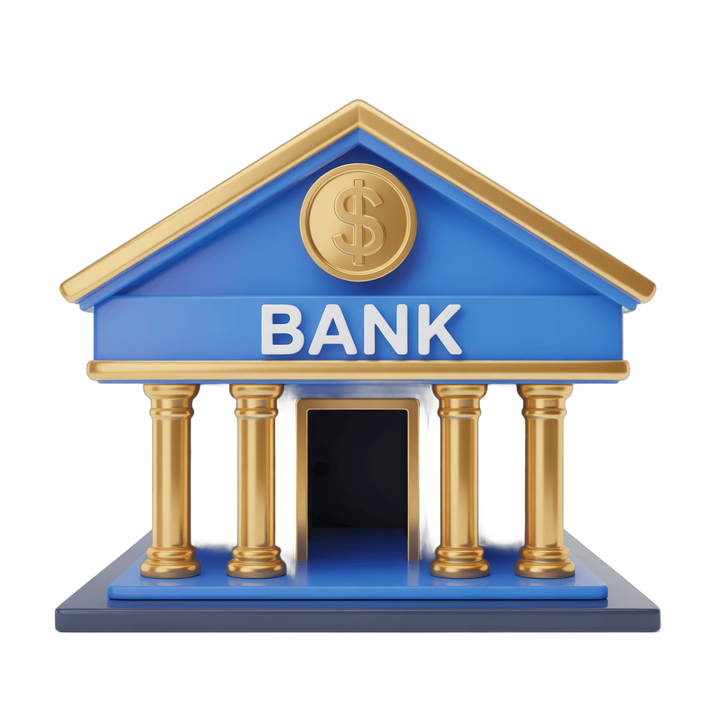 Isolated 3d bank building illustration with dollar sign symbol for financial business presentations PNG - transparent background
