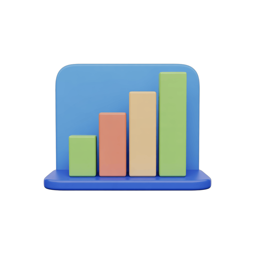 Isolated 3d bar chart clipart with increasing growth bars for business presentations and reports PNG - transparent background