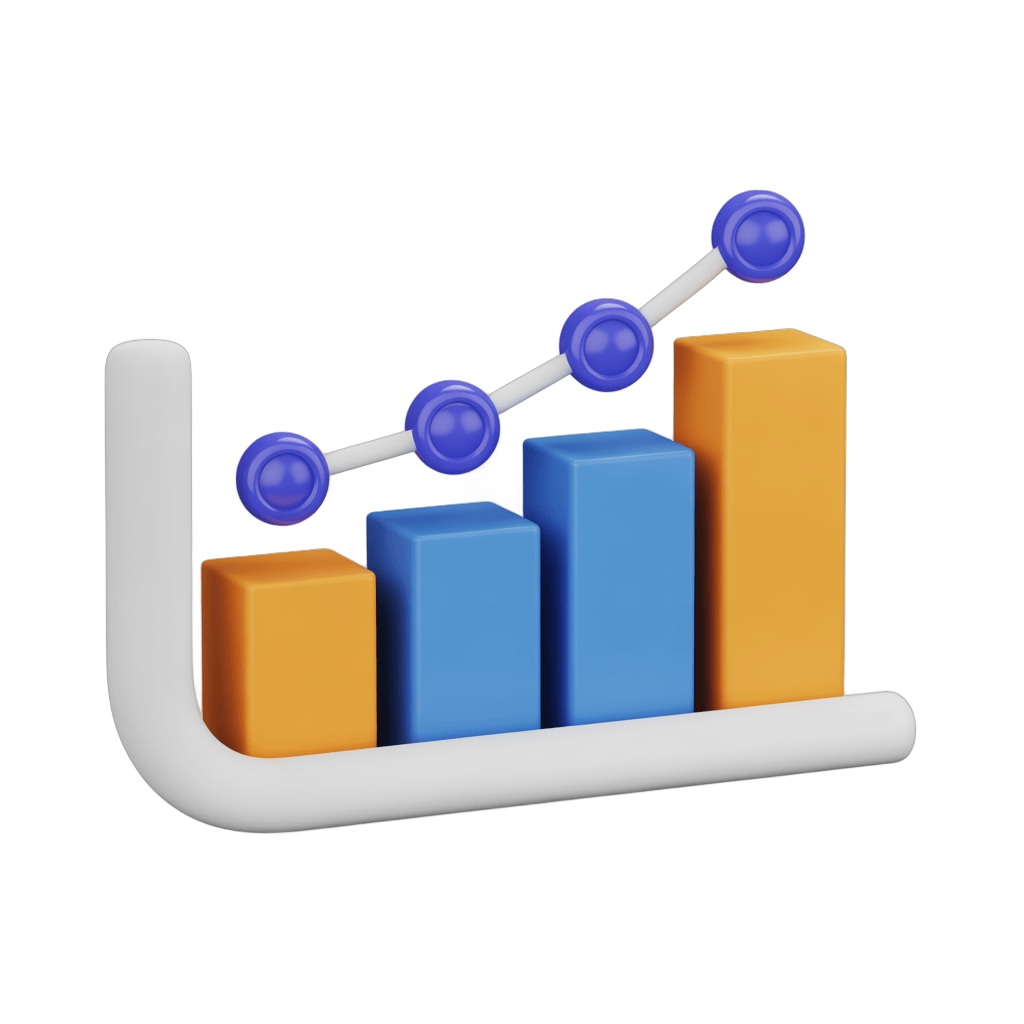 Isolated 3d bar chart clipart with upward trend line for business growth presentations and reports PNG - transparent background