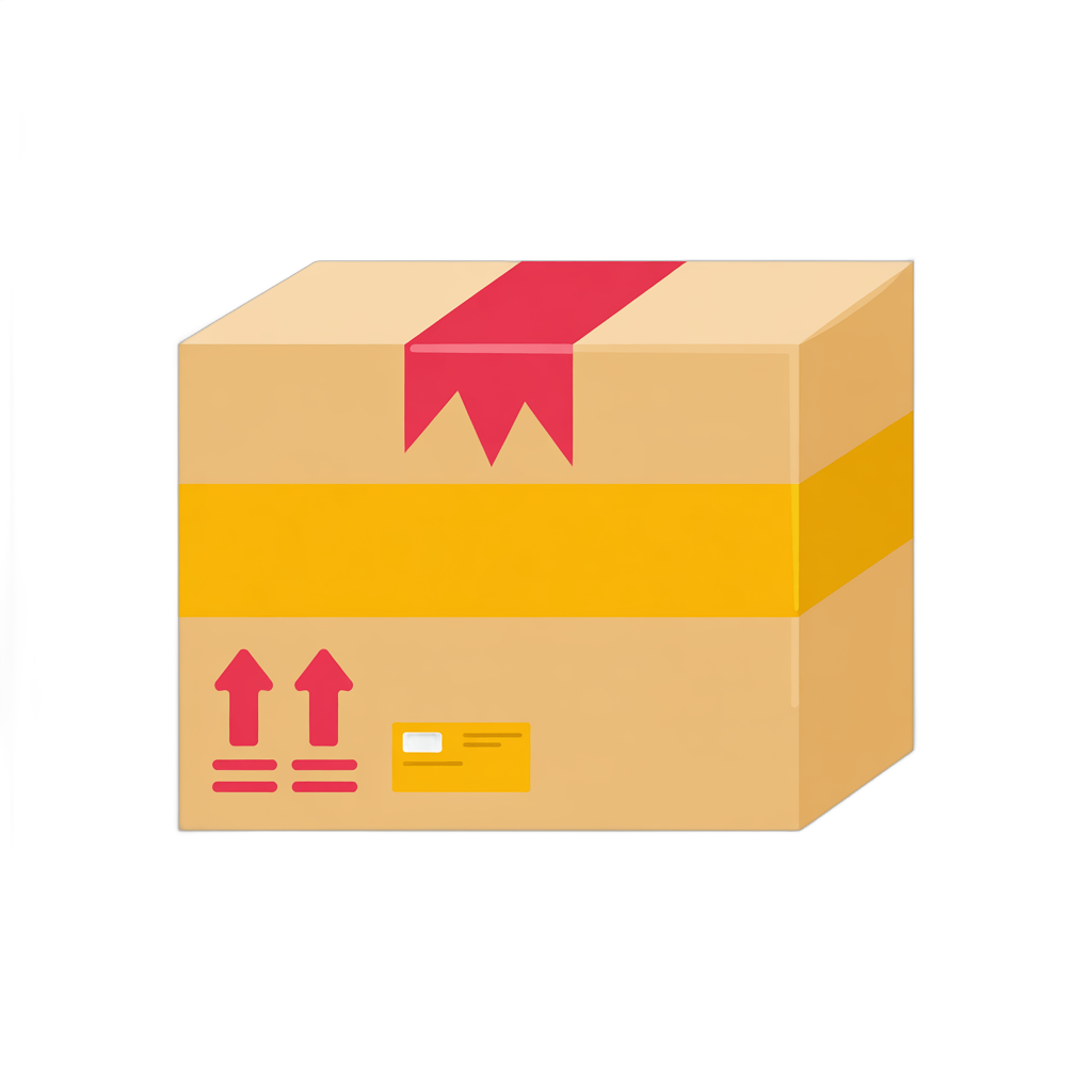 Isolated 3d cartoon gift box with delivery arrows and shipping label for online ecommerce packaging design PNG - transparent background