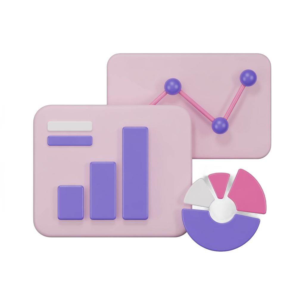Isolated 3D chart clipart with bar graph and pie chart for business presentations and reports PNG - transparent background