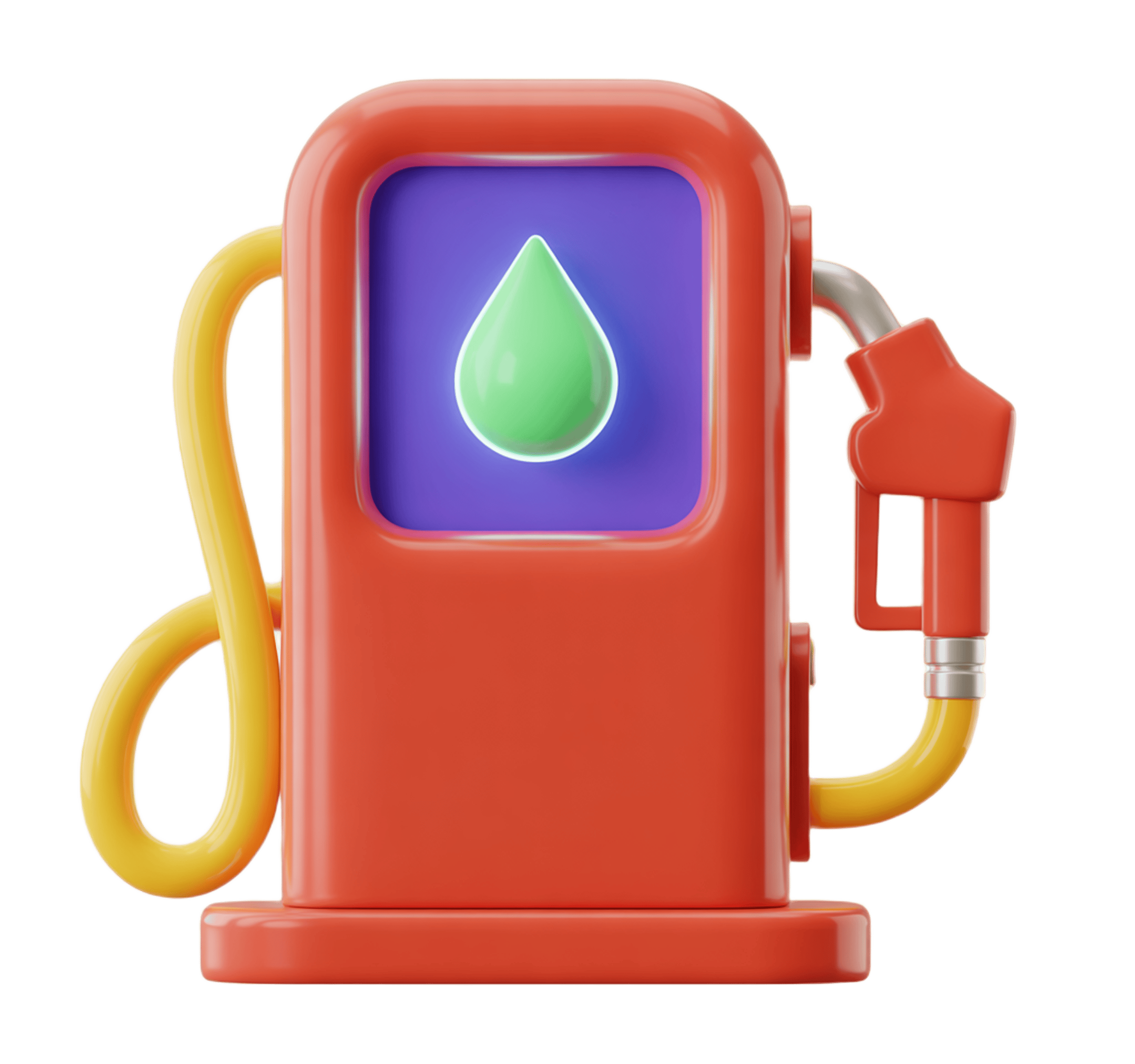 Isolated 3d clipart gas pump icon with water droplet symbol for eco-friendly fueling designs PNG - transparent background