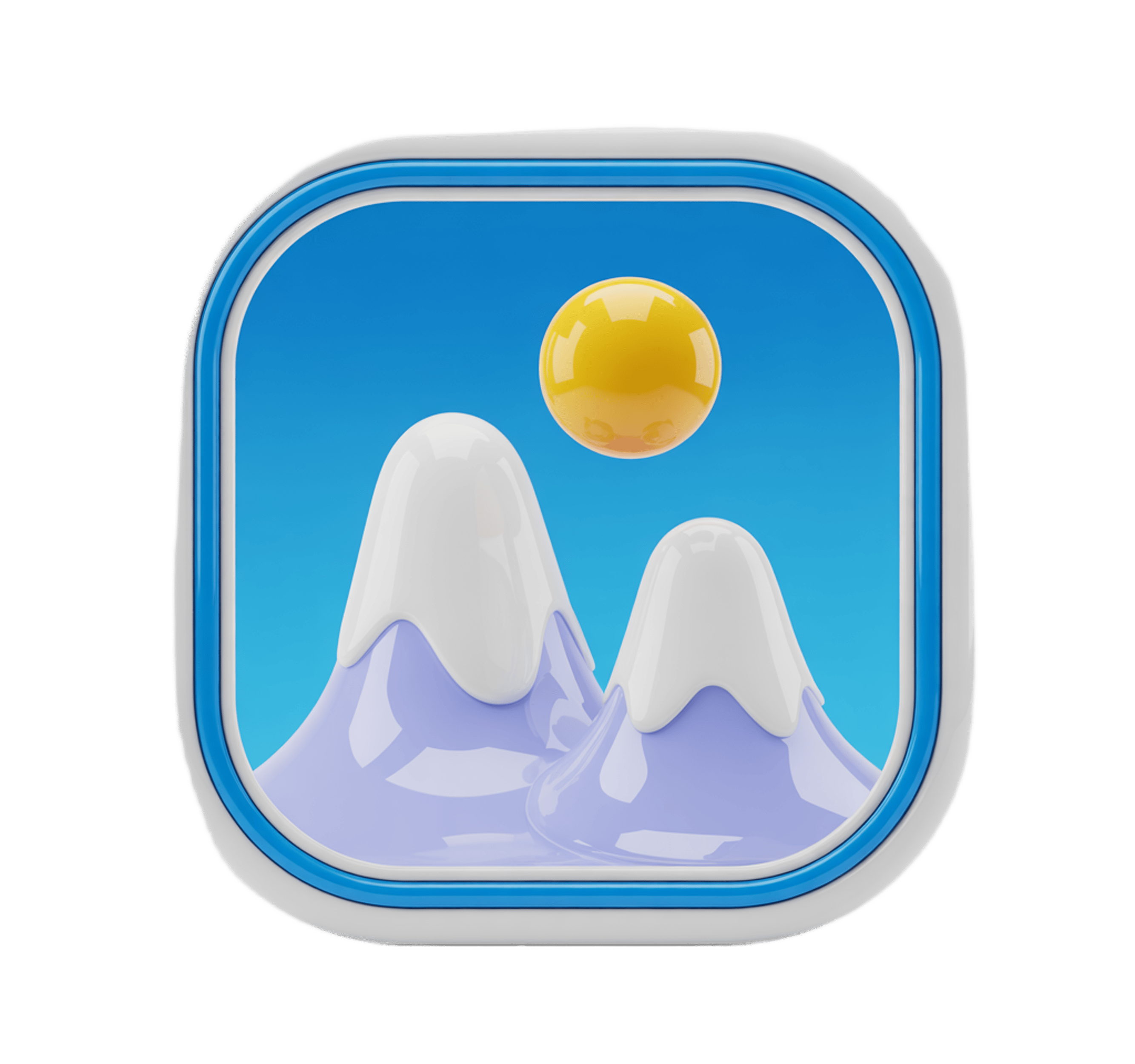 Isolated 3d clipart icon of snowy mountains with golden sunrise for travel and nature design projects PNG - transparent background