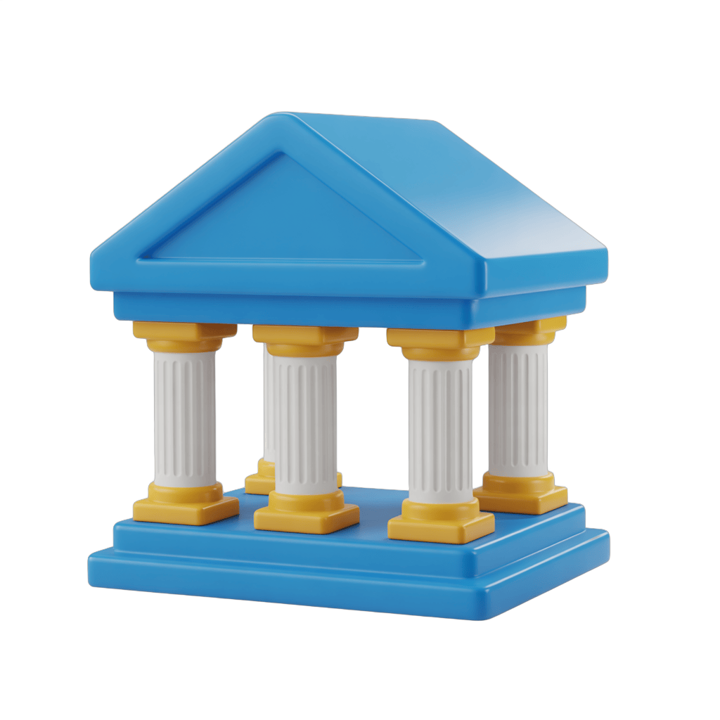 Isolated 3d clipart illustration of a classical building with four columns for presentations and business graphics PNG - transparent background