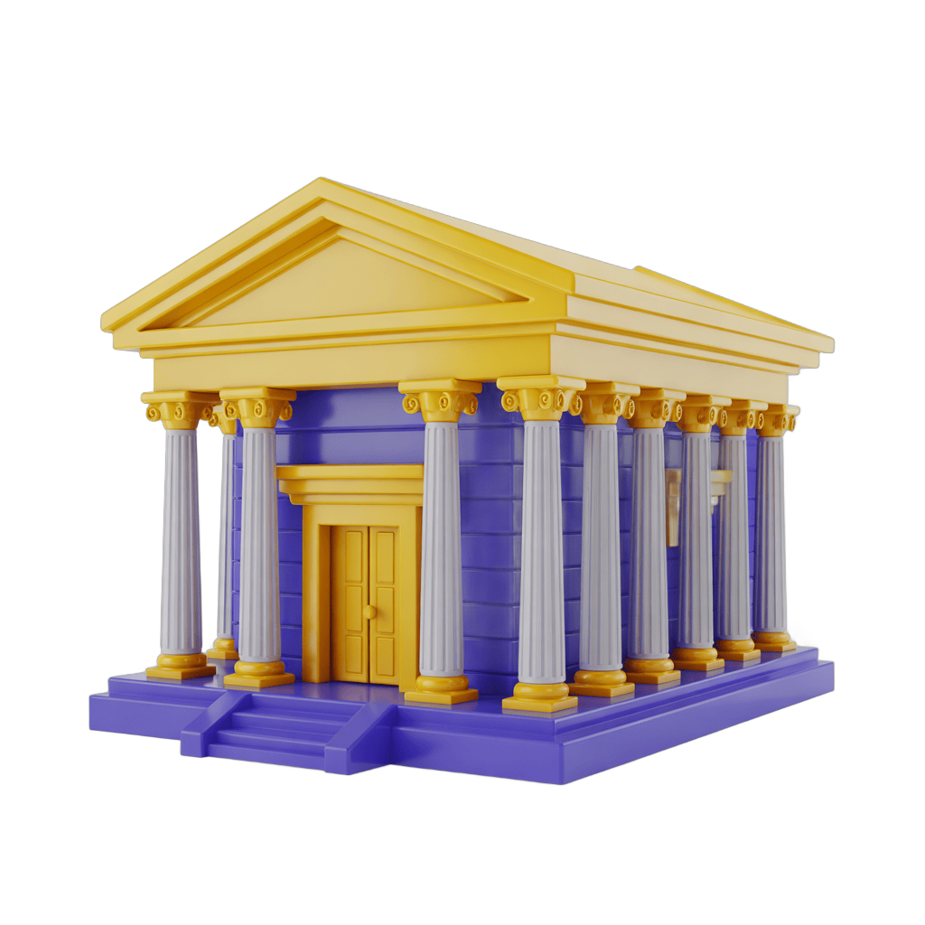 Isolated 3d clipart illustration of a neoclassical building with columns for business presentations and websites PNG - transparent background