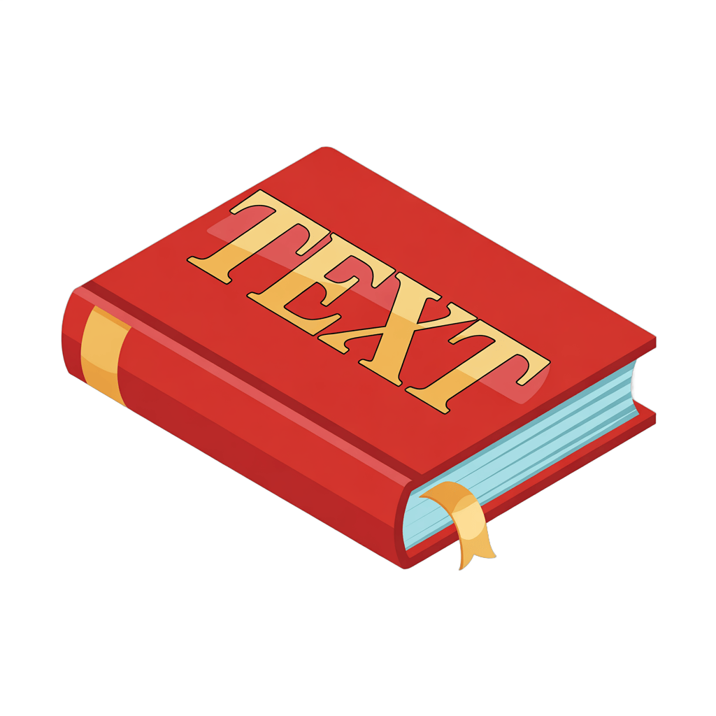 Isolated 3D clipart illustration of a red book labeled text for educational and editorial designs PNG - transparent background