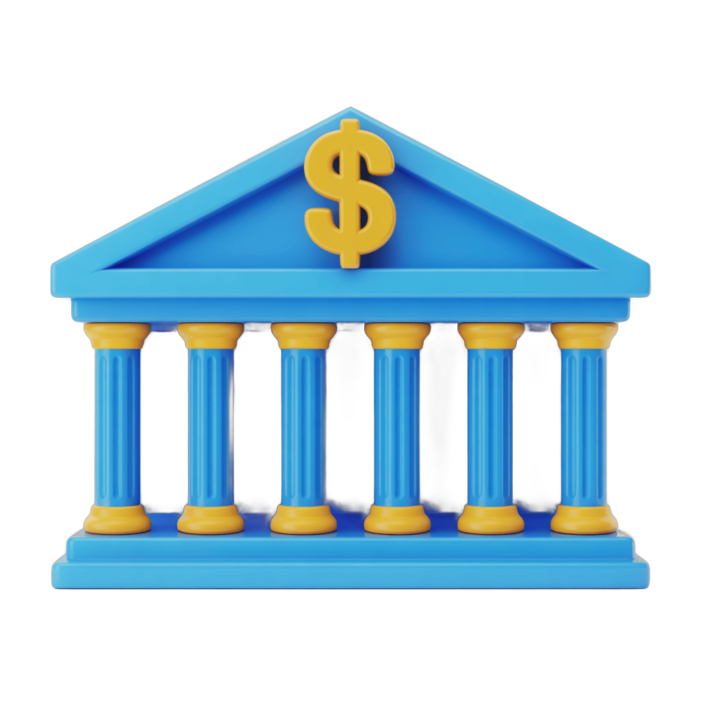 Isolated 3d clipart of classical bank building with dollar sign symbol for financial graphics PNG - transparent background