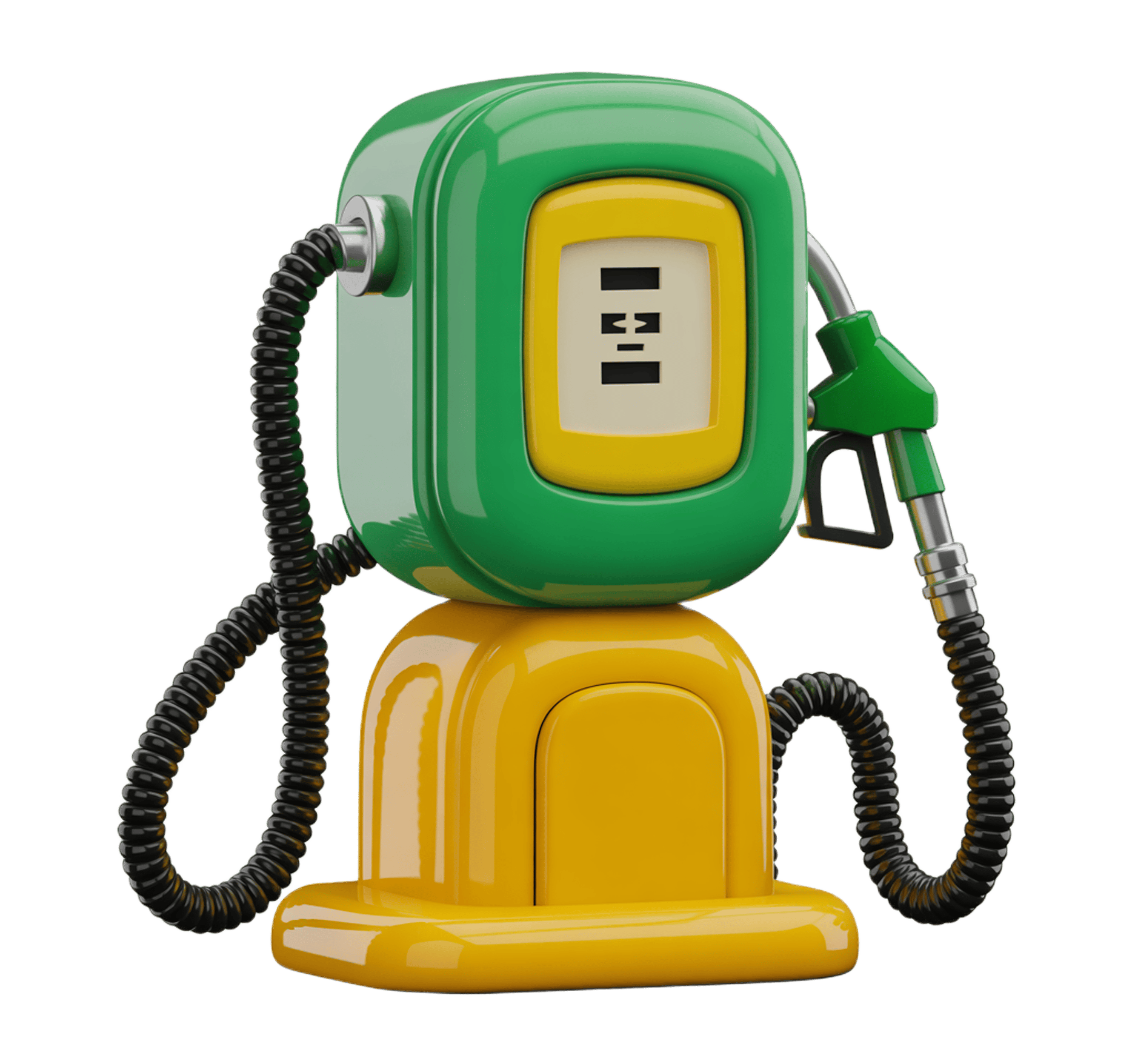 Isolated 3d gas pump icon with nozzle for fuel station graphics and illustrations PNG - transparent background