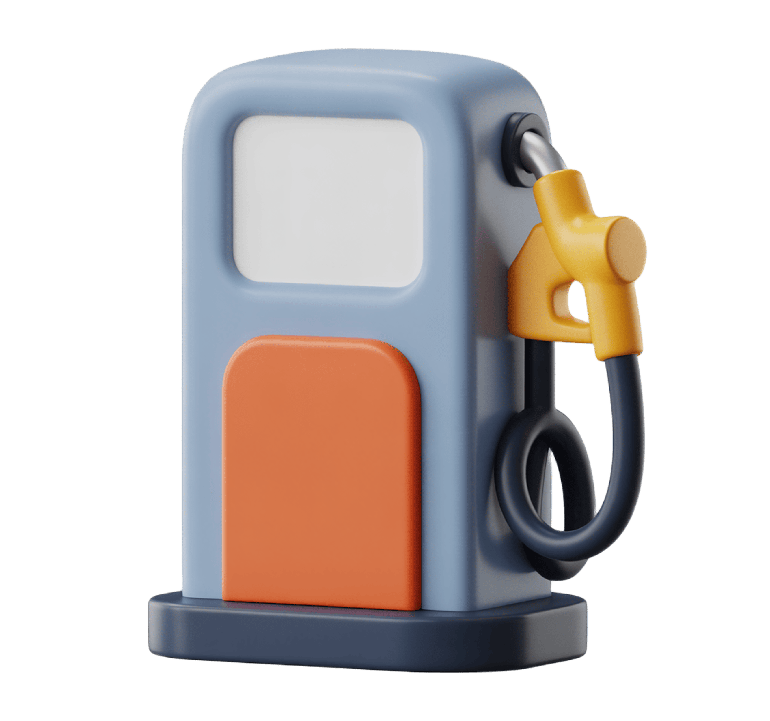 Isolated 3d gas pump icon with yellow handle for fuel station graphics and illustrations PNG - transparent background