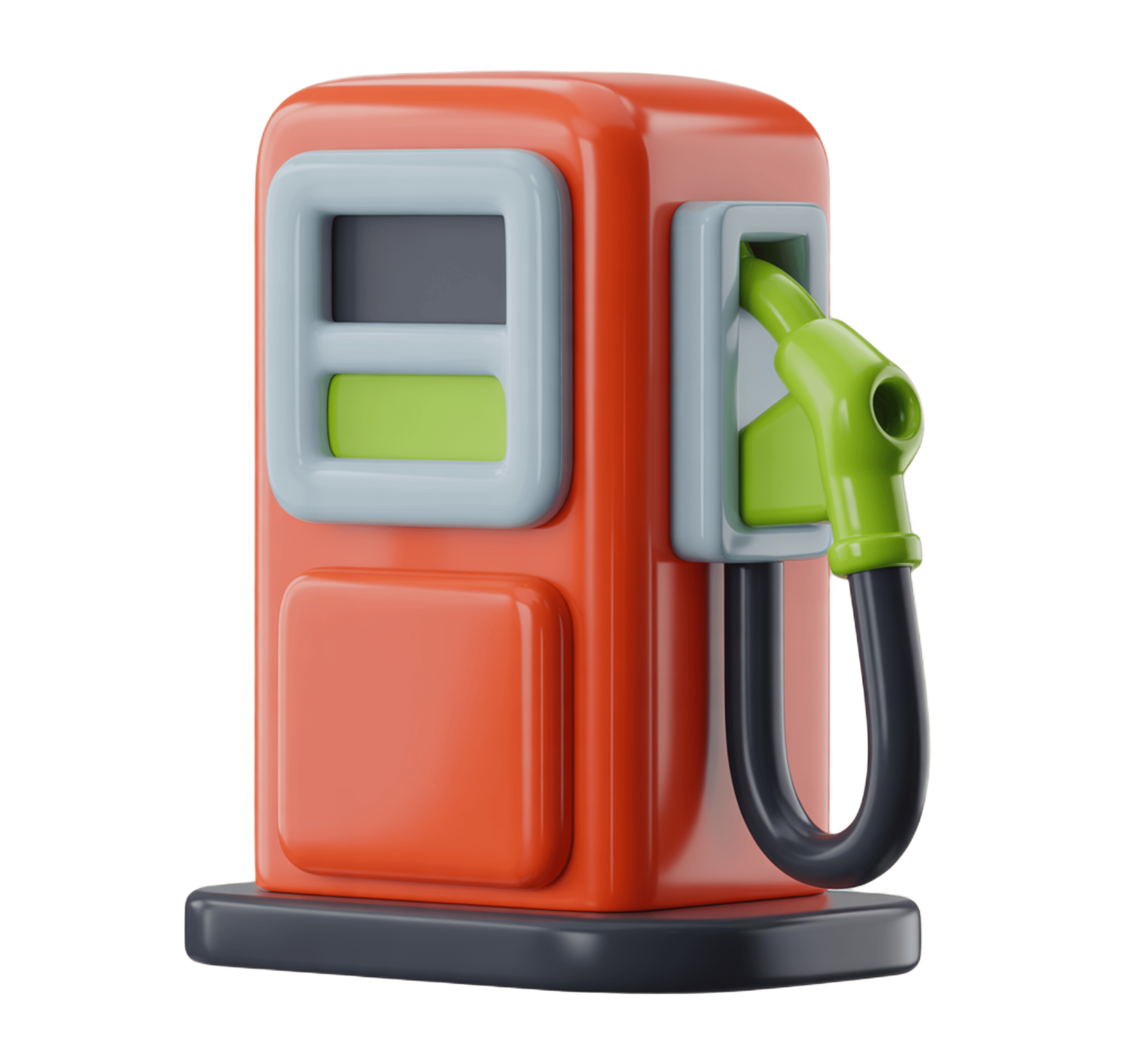 Isolated 3d gas pump station fuel nozzle clipart for automotive marketing and website design PNG - transparent background