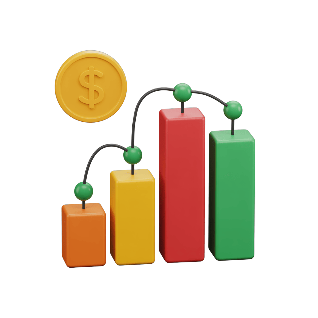 Isolated 3d money growth bar chart clipart with dollar sign for business finance presentations PNG - transparent background