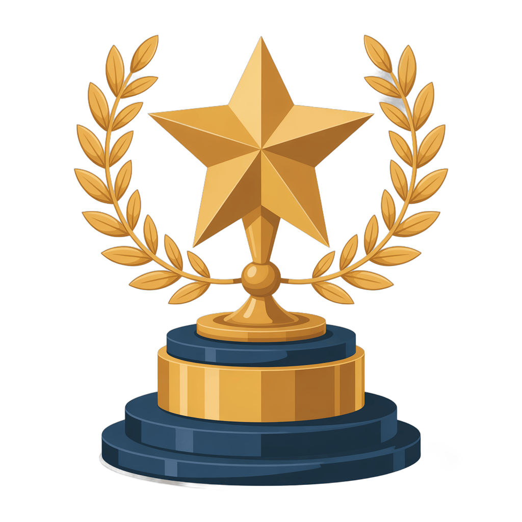 Isolated 3d trophy with star and laurel wreath for awards ceremonies and achievement presentations PNG - transparent background
