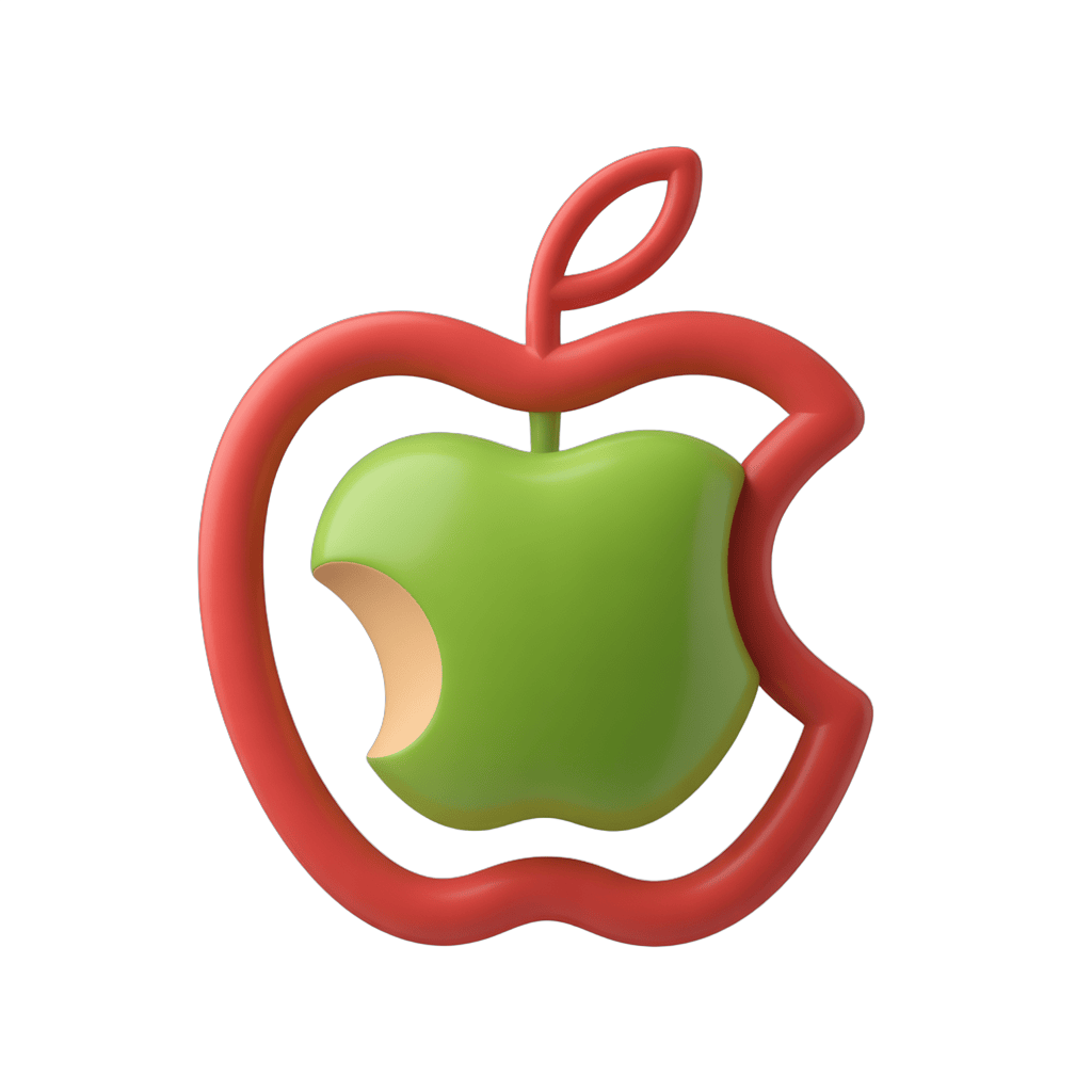 Isolated apple logo cutout graphic with bite mark for branding and tech presentations PNG - transparent background