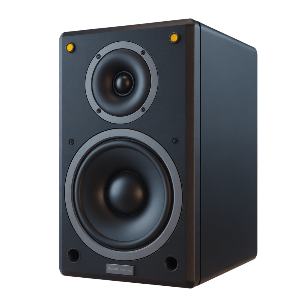 Isolated black speaker graphic for audio projects and multimedia presentations PNG - transparent background