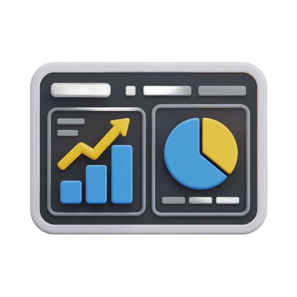 Isolated business analytics dashboard icon with bar chart and pie chart for presentations and reports PNG - transparent background