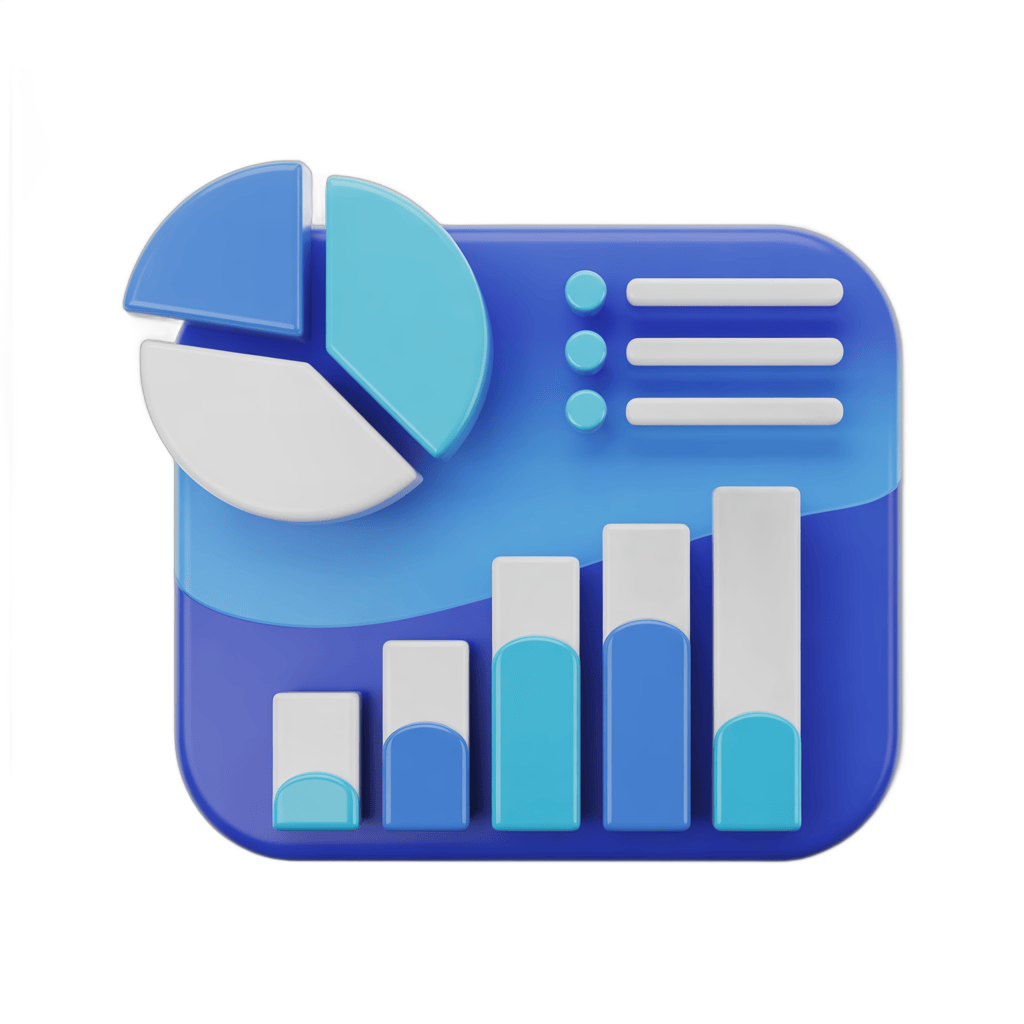 Isolated business analytics dashboard icon with pie chart and bar graph for corporate presentations and reports PNG - transparent background