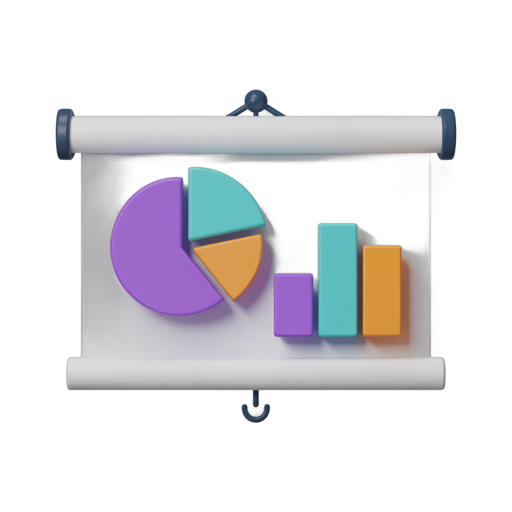 Isolated business presentation chart with pie and bar graphics on flip chart for corporate reports PNG - transparent background