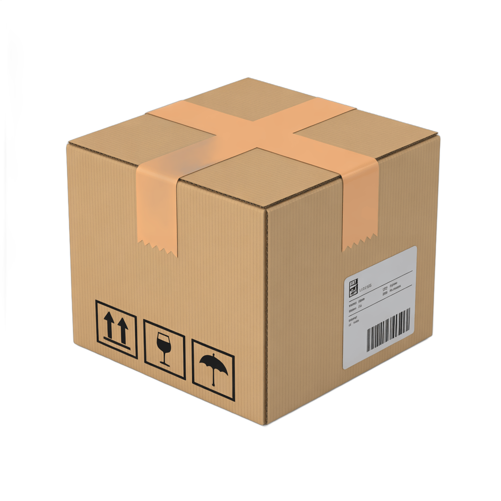 Isolated cardboard box with shipping icons ready for ecommerce packaging design PNG - transparent background