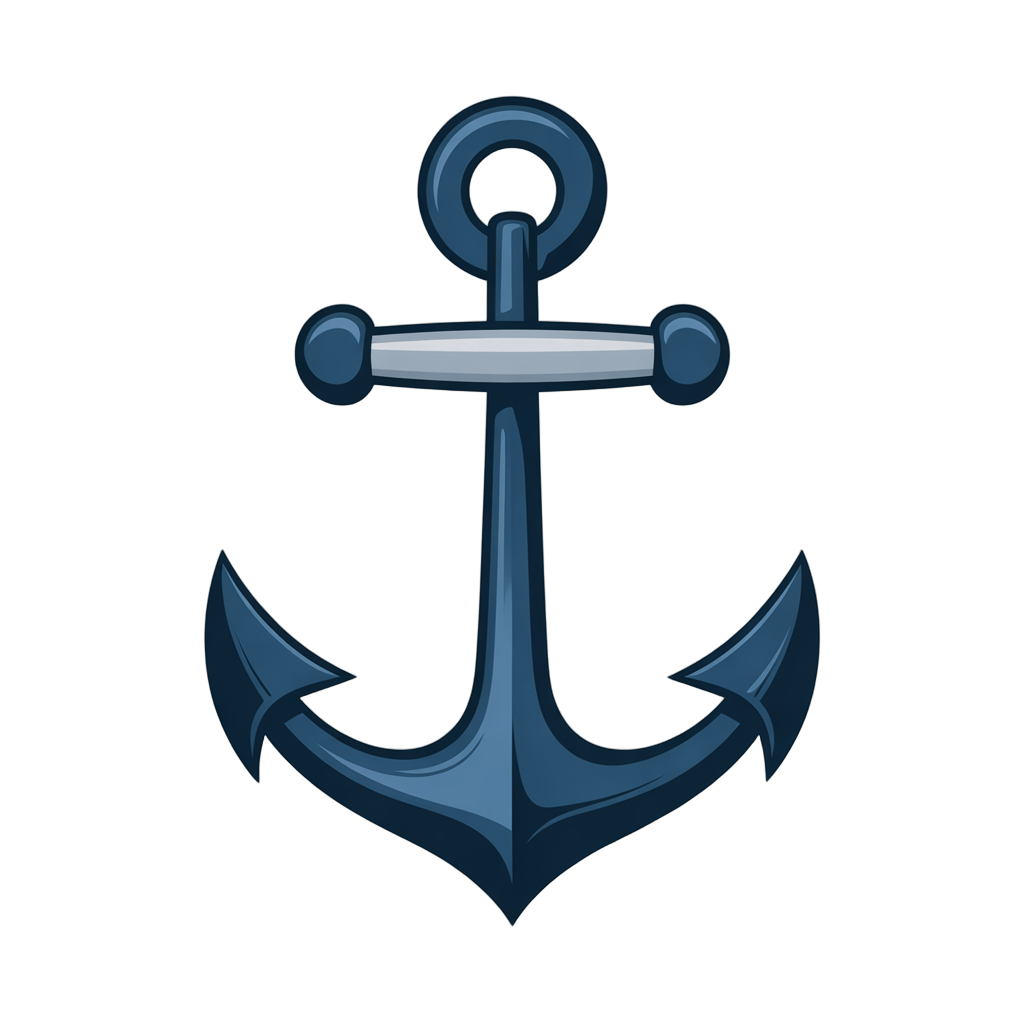 Isolated cartoon anchor graphic element for nautical maritime travel and adventure branding PNG - transparent background
