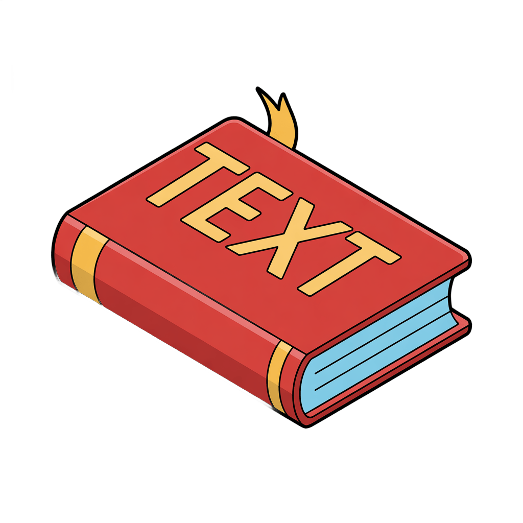 Isolated cartoon book with text label for educational and editorial design projects PNG - transparent background