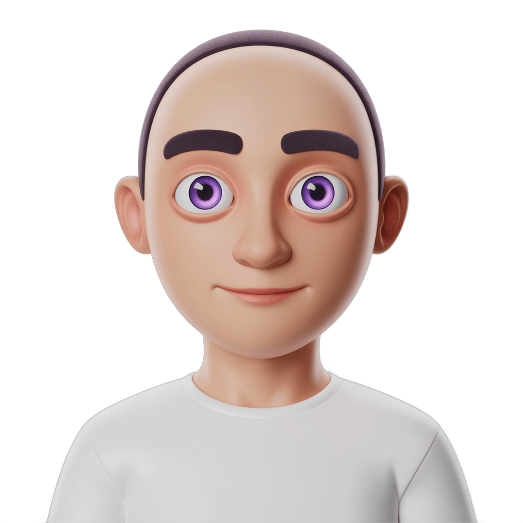 Isolated cartoon character with purple eyes smiling for digital illustrations and presentations PNG - transparent background