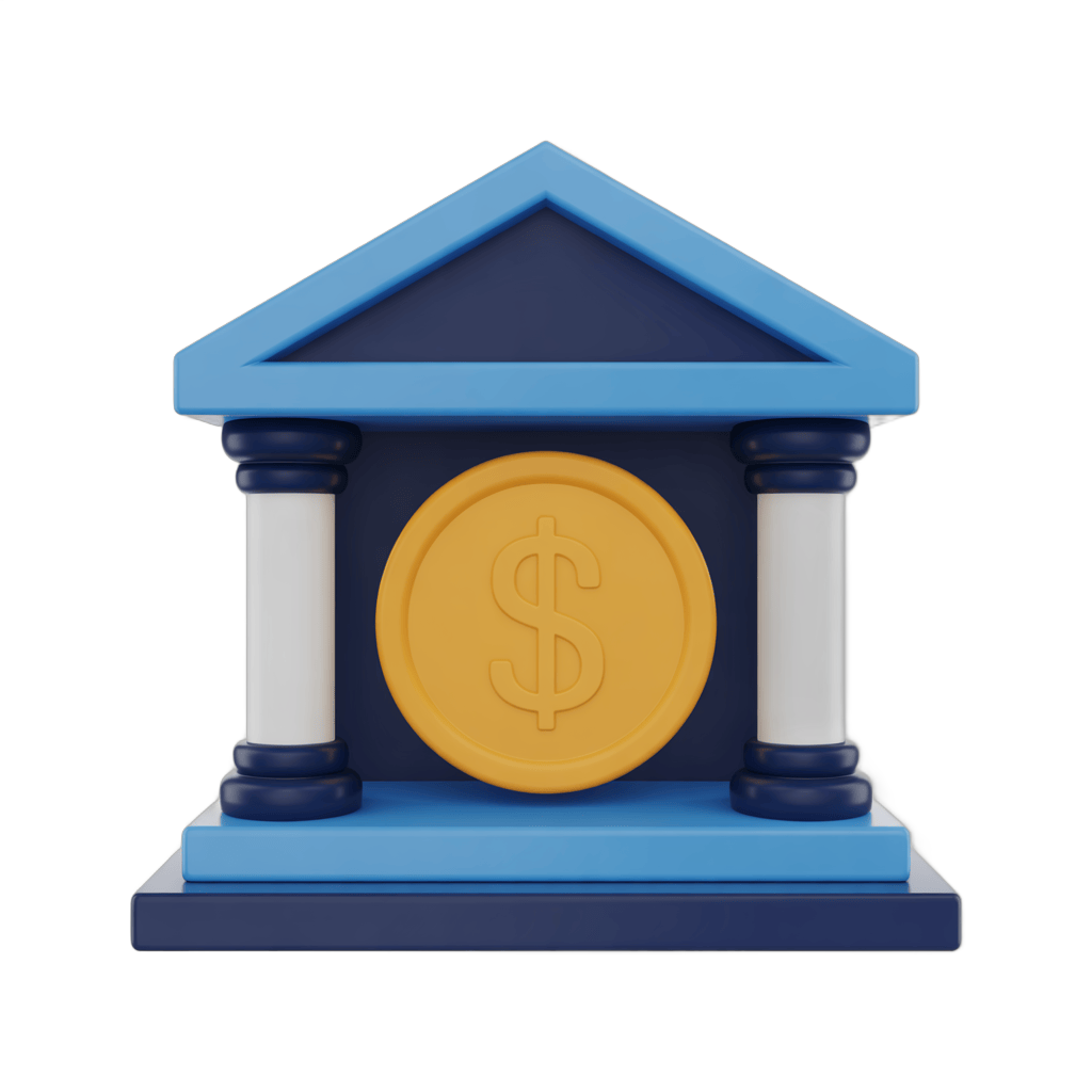 Isolated clipart illustration of a classical bank building with dollar sign symbol for financial business presentations PNG - transparent background
