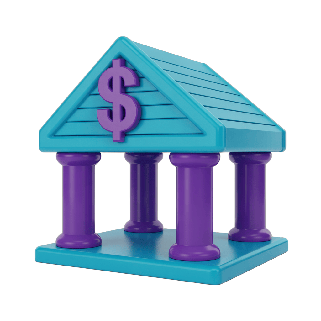 Isolated clipart illustration of a classical bank building with dollar sign symbol on roof PNG - transparent background