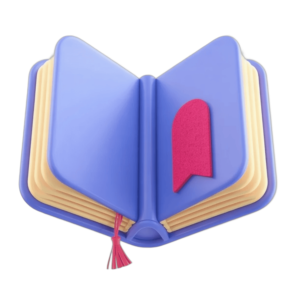 Isolated clipart of an open book with a red bookmark for educational and creative projects PNG - transparent background
