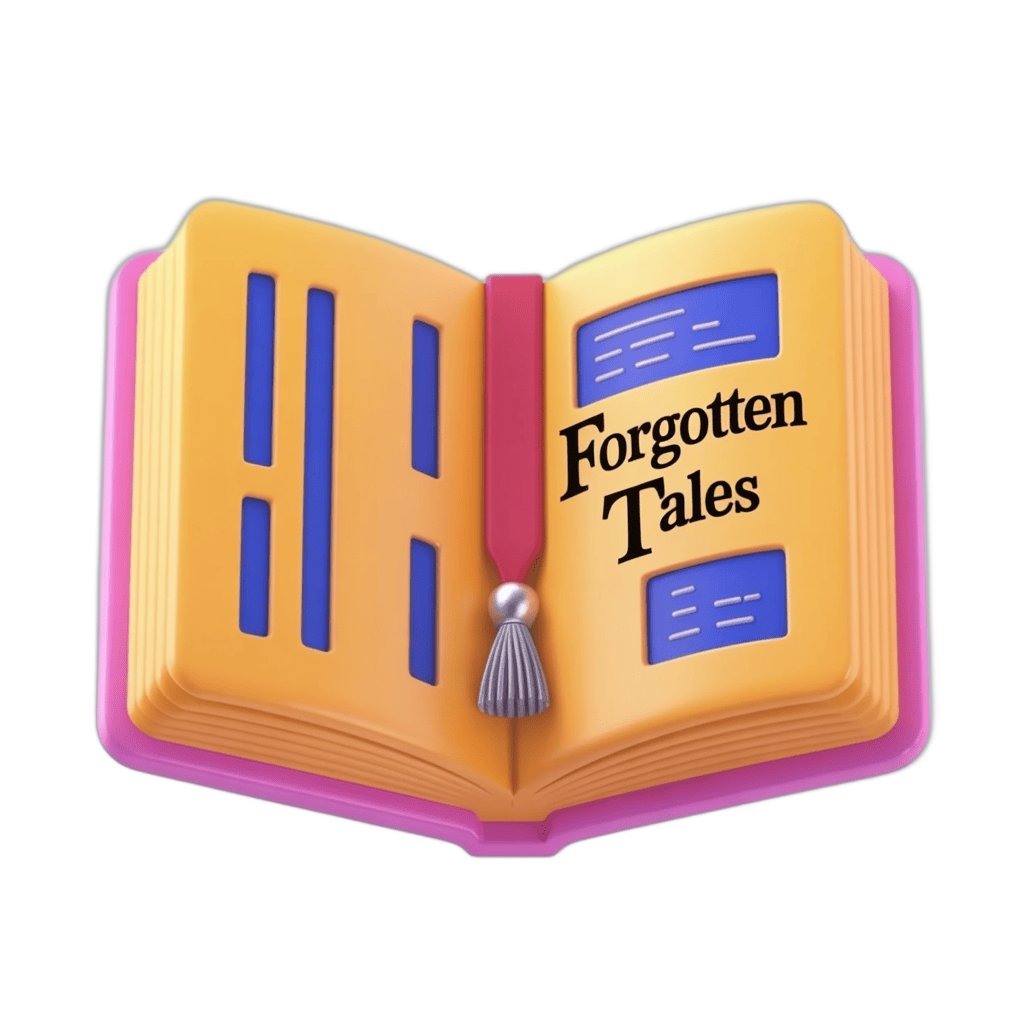 Isolated clipart of an open vintage book titled forgotten tales for storytelling and nostalgia projects PNG - transparent background