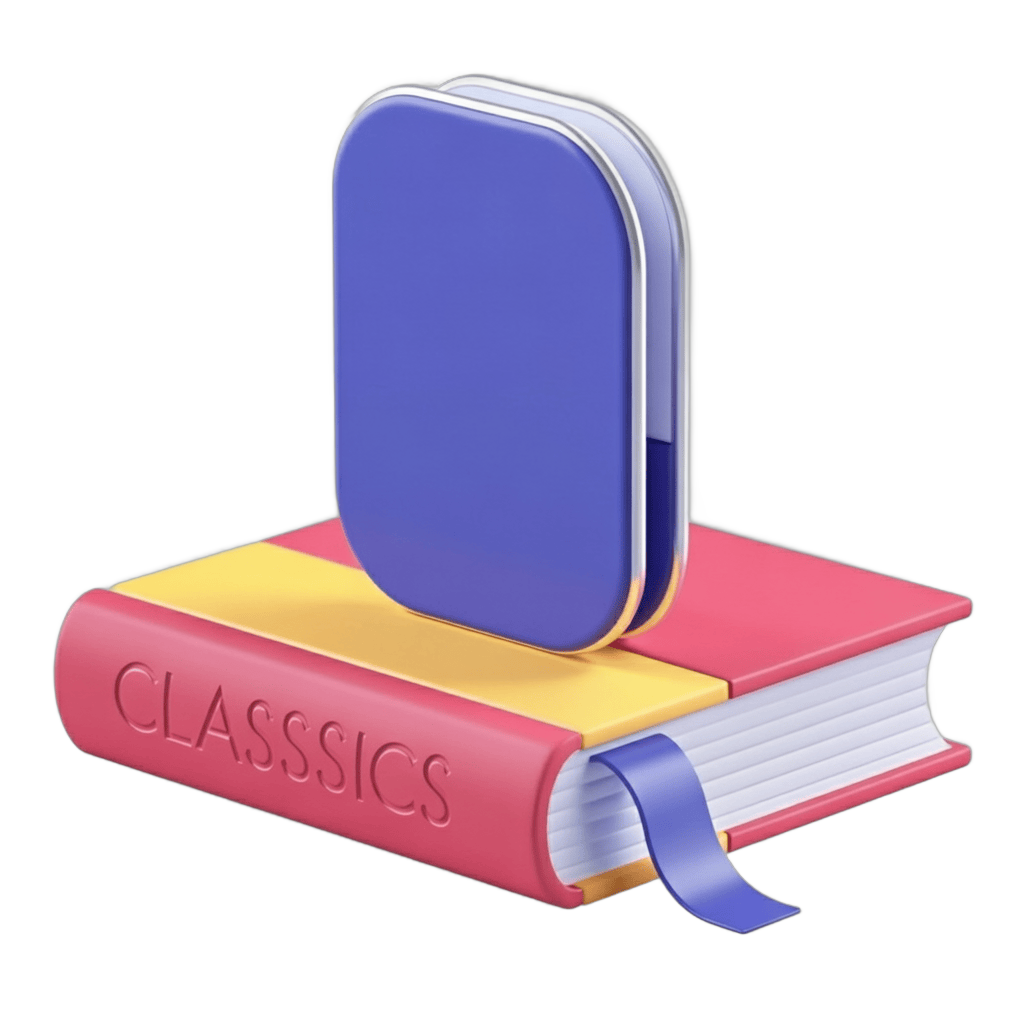 Isolated clipart of closed classic book with smartphone on top for education and digital learning designs PNG - transparent background