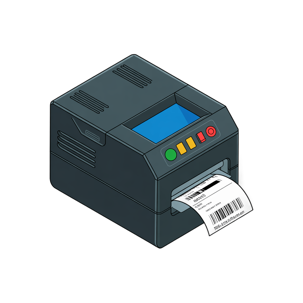 Isolated clipart of label printer creating shipping barcode for ecommerce packaging and logistics PNG - transparent background
