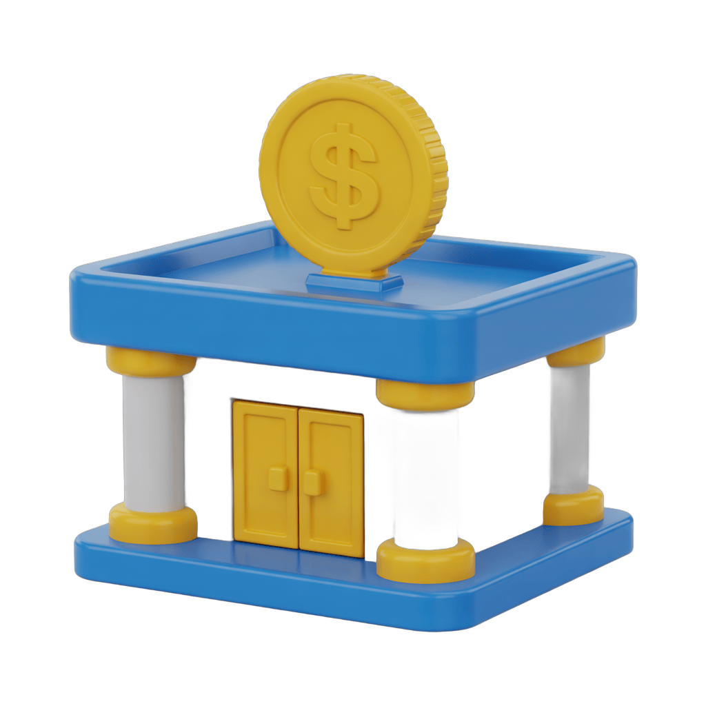 Isolated clipart of toy bank with dollar coin on top for financial education and savings illustrations PNG - transparent background