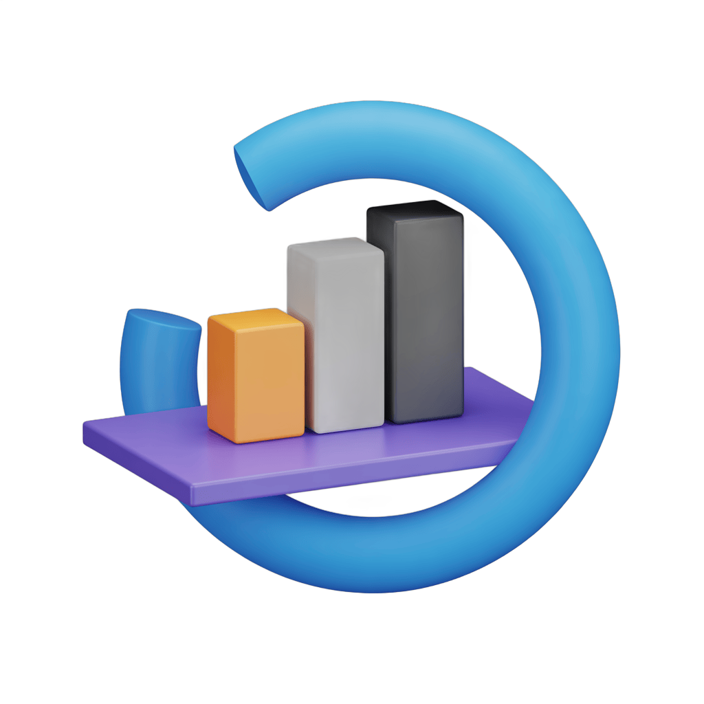 Isolated colorful bar chart clipart on purple platform for business presentations and reports PNG - transparent background