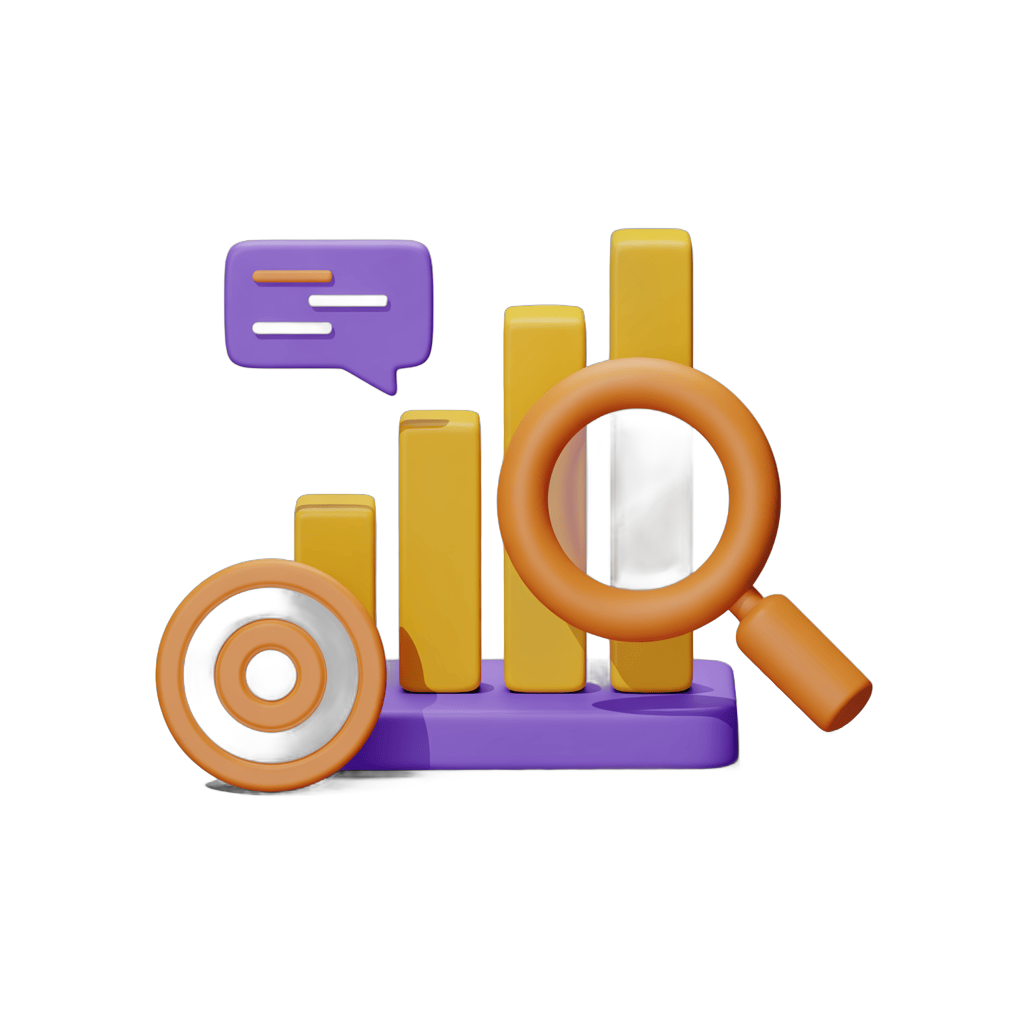 Isolated colorful clipart of analytics chat and target icons for business marketing presentations PNG - transparent background