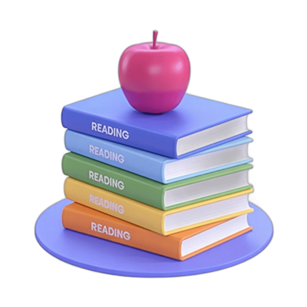 Isolated colorful stack of books with apple graphic for education and reading promotion PNG - transparent background