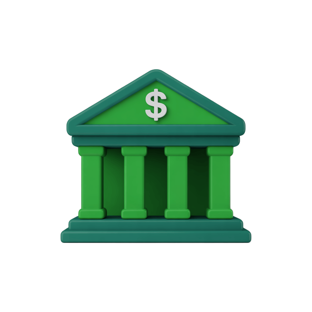Isolated green 3d dollar sign building clipart for financial business presentations and websites PNG - transparent background