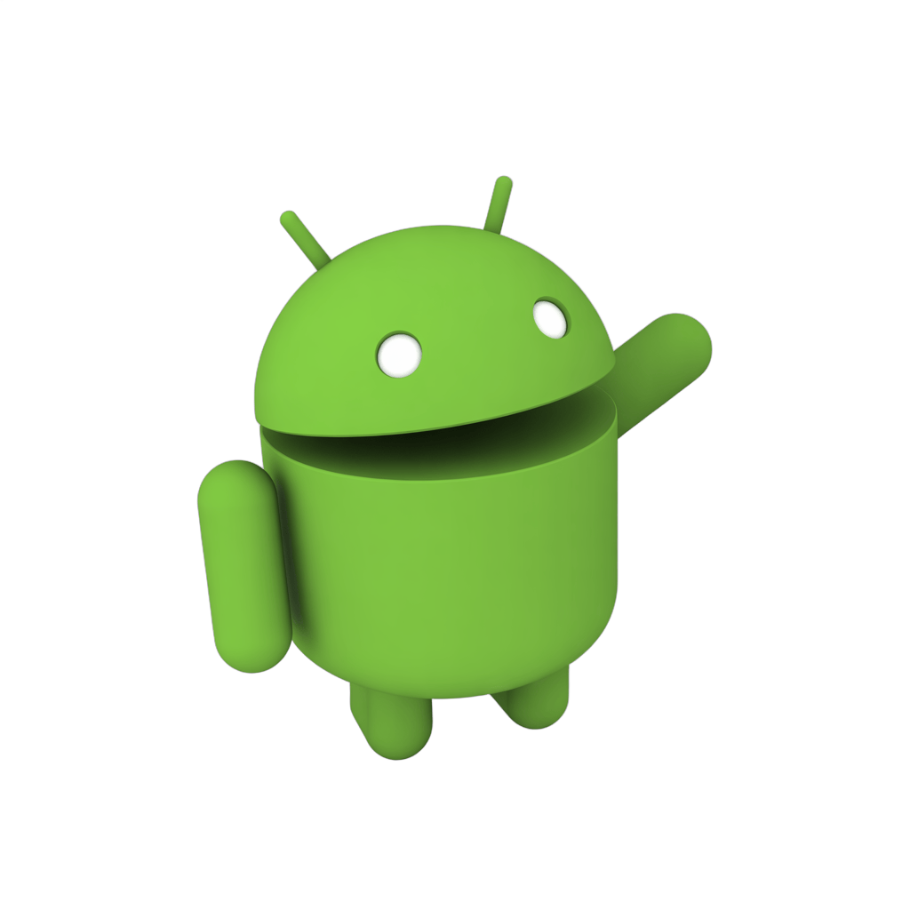 Isolated green android robot mascot clipart for mobile app technology branding and marketing PNG - transparent background