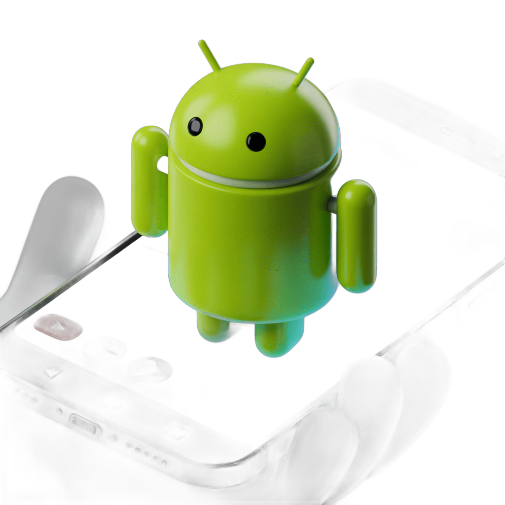 Isolated green android robot mascot clipart on transparent background for mobile app icons PNG - transparent background
