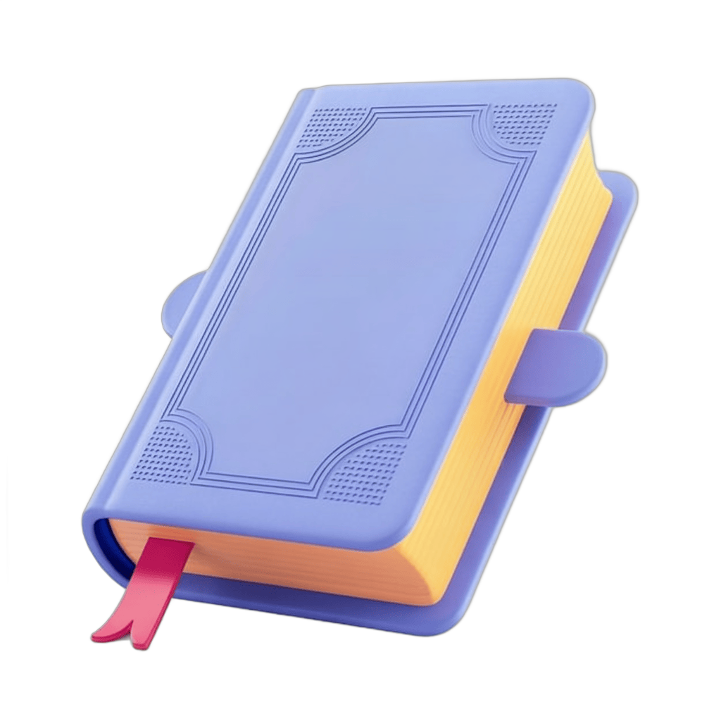 Isolated light blue hardcover book with stand for study or office presentation display PNG - transparent background