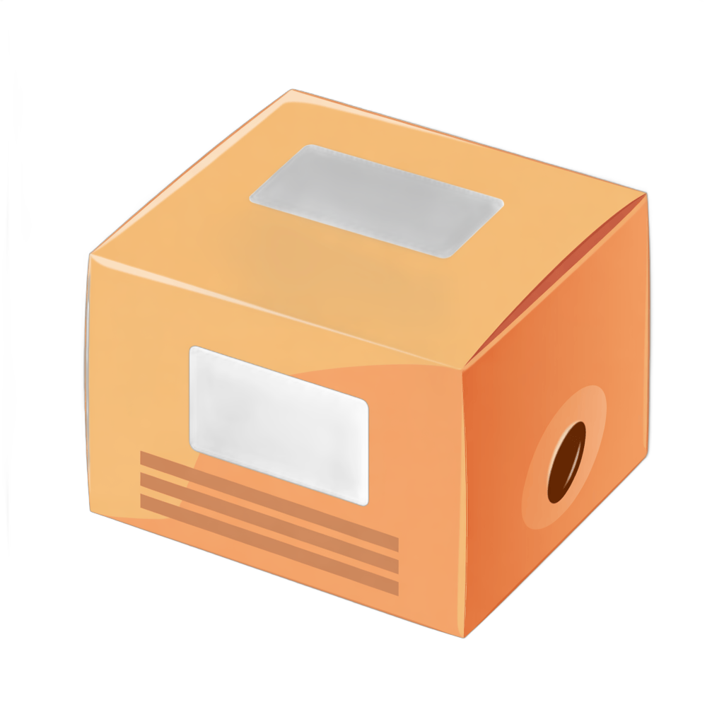 Isolated peach colored cardboard box with transparent window and ventilation hole for packaging design PNG - transparent background