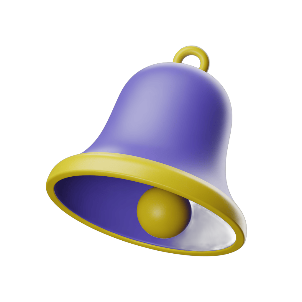Isolated purple and yellow bell graphic element for notifications alerts and app icons PNG - transparent background
