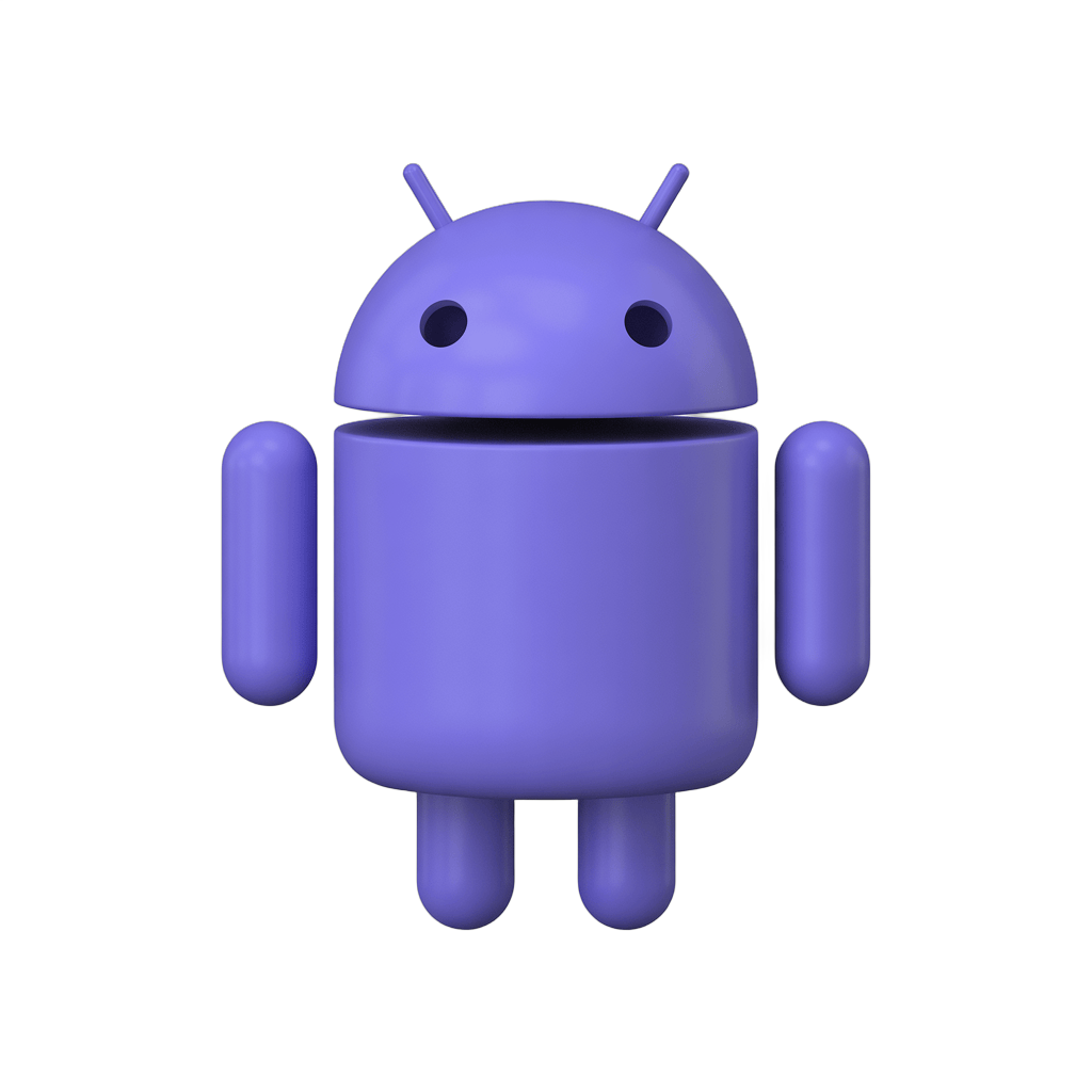 Isolated purple android robot mascot icon for mobile app technology branding and digital marketing PNG - transparent background