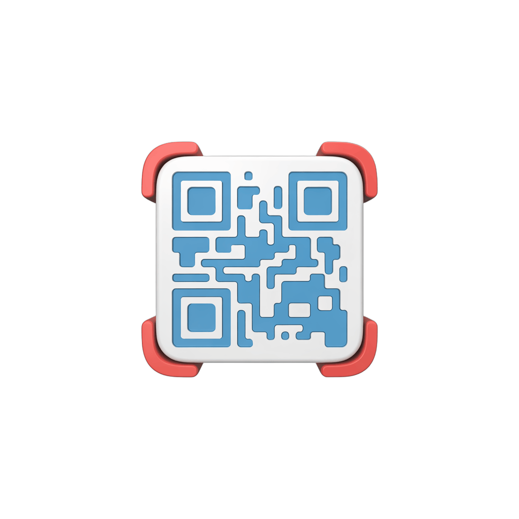 Isolated QR code graphic element with red corner accents for digital marketing and app promotion PNG - transparent background