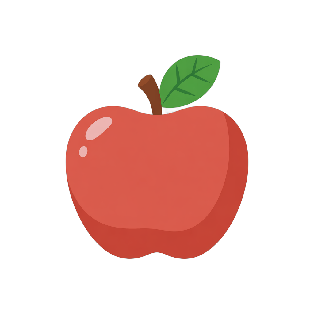Isolated red apple clipart with green leaf for food blog graphics and healthy lifestyle designs PNG - transparent background