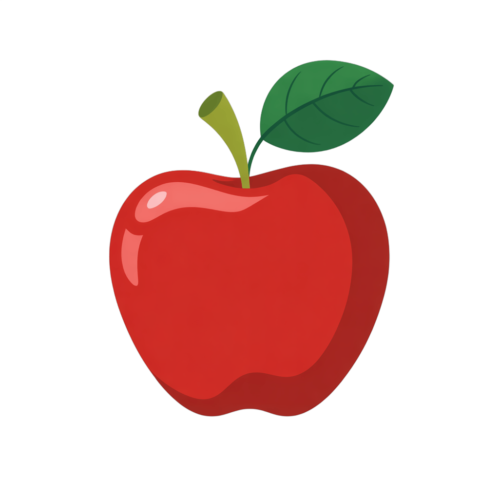 Isolated red apple clipart with green leaf for food labels, health menus and educational materials PNG - transparent background