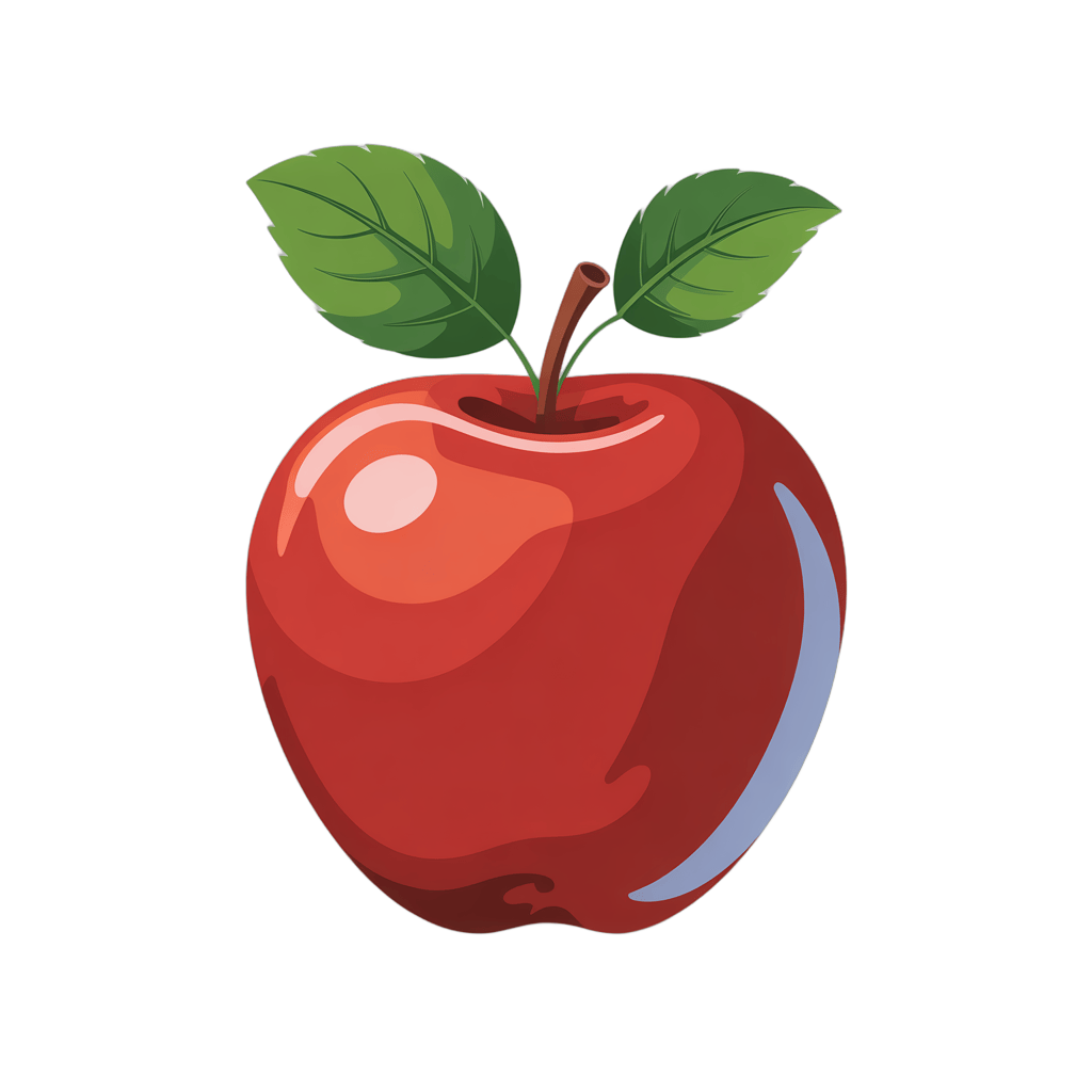 Isolated red apple clipart with green leaves for food graphics and illustrations PNG - transparent background