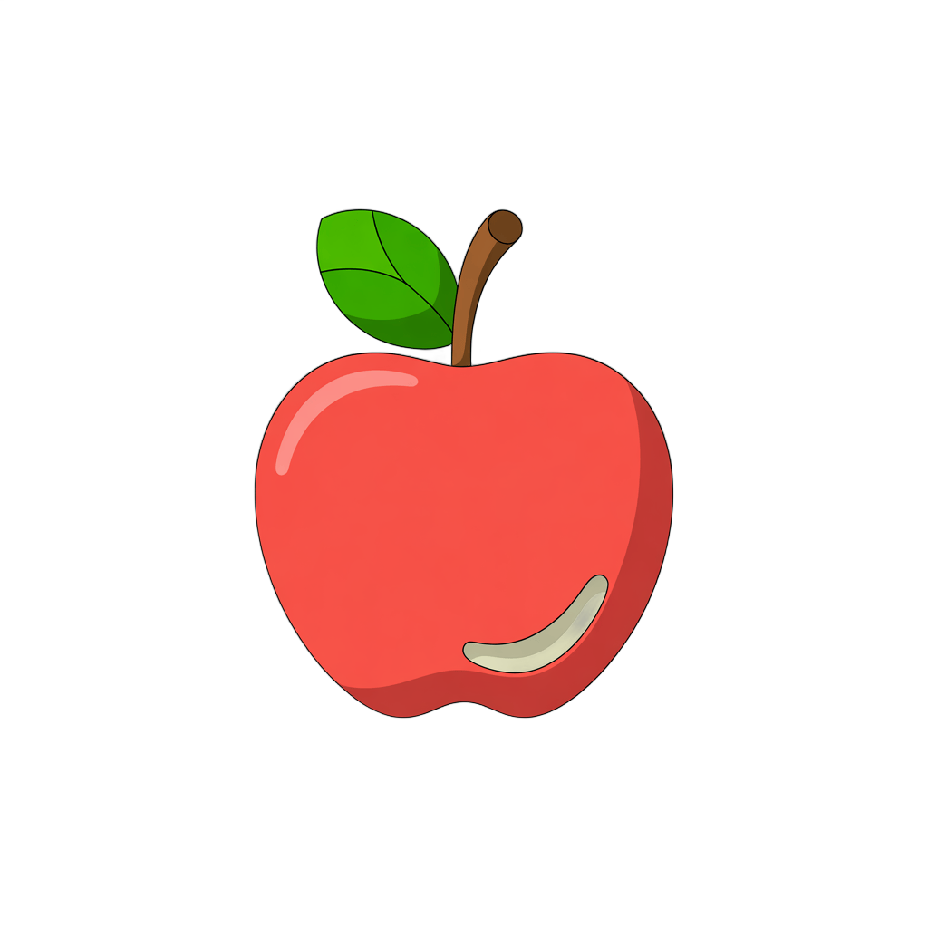 Isolated red apple with bite taken out clipart for food blog graphics and health content PNG - transparent background
