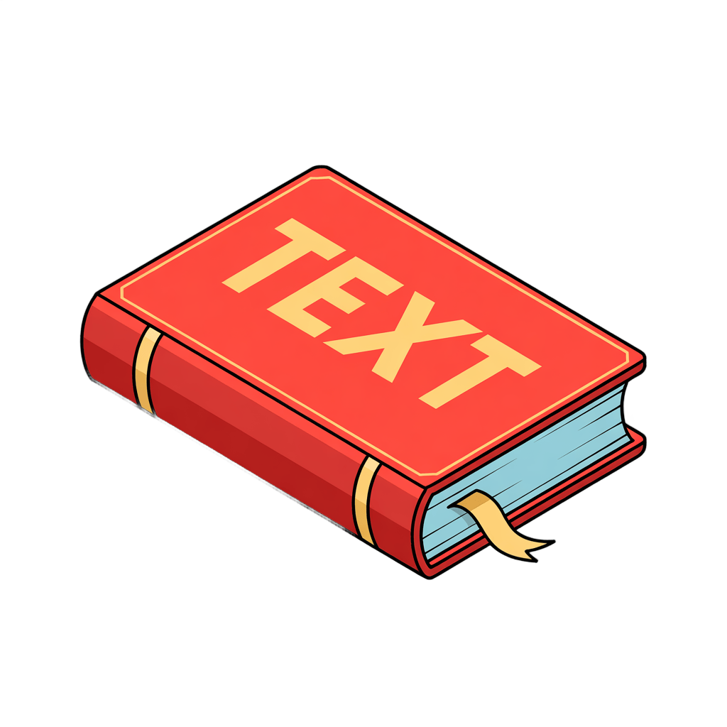 Isolated red book with text label for educational content and publishing design projects PNG - transparent background