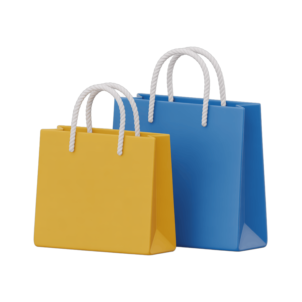 Isolated shopping bags clipart with handles for online store ecommerce website design and marketing PNG - transparent background