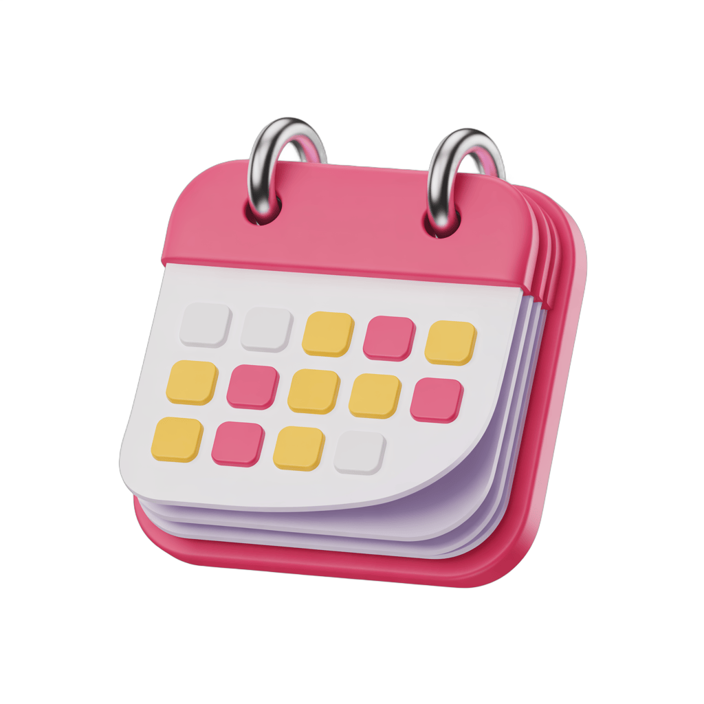 Isolated transparent calendar clipart with colorful date markers for planning events and schedules PNG - transparent background